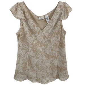 Emma James Floral Lace Print Beige Chiffon Flutter Sleeve Blouse 12